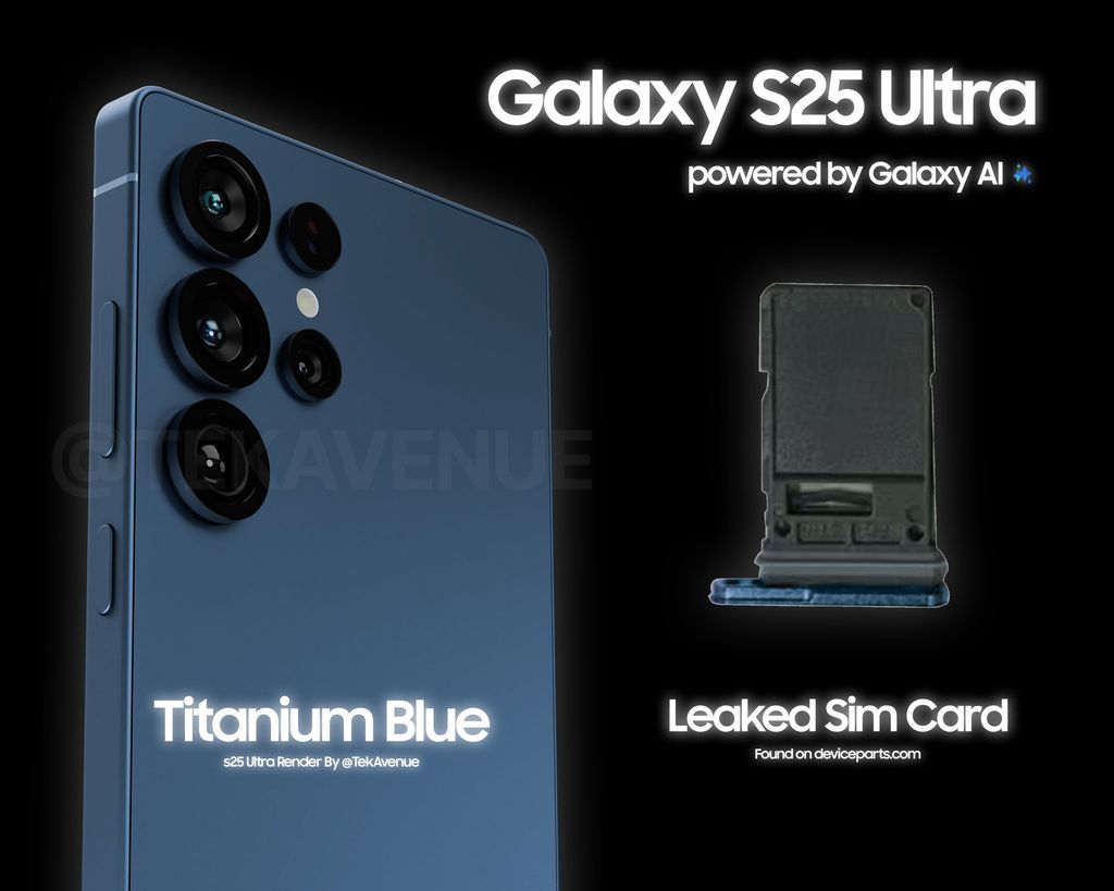 三星 Galaxy S25 Ultra 手機渲染圖再曝光，鈦藍色驚艷亮相